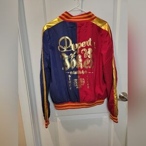 Harley Quinn Suicide Squad Satin Bomber Jacket Sz XL Red Blue Cosplay Costume